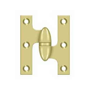 Deltana [OK2520U3-R] Solid Brass Door Olive Knuckle Hinge - Right Handed - Polished Brass Finish - Pair - 2 1/2" H x 2" W