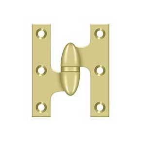 Deltana [OK2520U3-L] Solid Brass Door Olive Knuckle Hinge - Left Handed - Polished Brass Finish - Pair - 2 1/2" H x 2" W