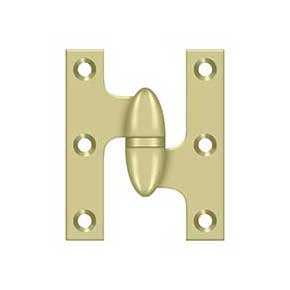 Deltana [OK2520U3UNL-R] Solid Brass Door Olive Knuckle Hinge - Right Handed - Polished Brass (Unlacquered) Finish - Pair - 2 1/2" H x 2" W