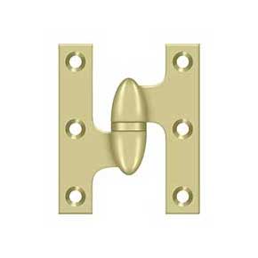Deltana [OK2520U3UNL-L] Solid Brass Door Olive Knuckle Hinge - Left Handed - Polished Brass (Unlacquered) Finish - Pair - 2 1/2" H x 2" W