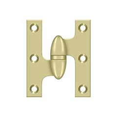 Deltana [OK2520U3UNL-L] Solid Brass Door Olive Knuckle Hinge - Left Handed - Polished Brass (Unlacquered) Finish - Pair - 2 1/2&quot; H x 2&quot; W