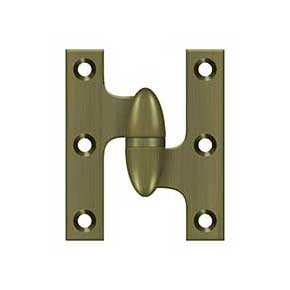 Deltana [OK2520U5-R] Solid Brass Door Olive Knuckle Hinge - Right Handed - Antique Brass Finish - Pair - 2 1/2" H x 2" W