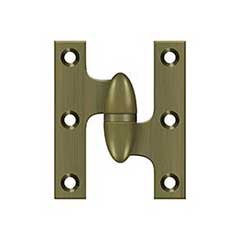 Deltana [OK2520U5-R] Solid Brass Door Olive Knuckle Hinge - Right Handed - Antique Brass Finish - Pair - 2 1/2&quot; H x 2&quot; W