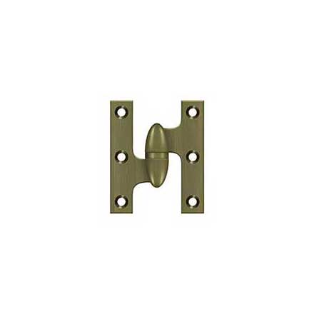 Deltana [OK2520U5-L] Solid Brass Door Olive Knuckle Hinge - Left Handed - Antique Brass Finish - Pair - 2 1/2&quot; H x 2&quot; W