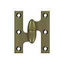 Deltana [OK2520U5-L] Solid Brass Door Olive Knuckle Hinge - Left Handed - Antique Brass Finish - Pair - 2 1/2" H x 2" W