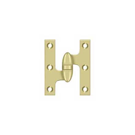 Deltana [OK3025B3UNL-L] Solid Brass Door Olive Knuckle Hinge - Left Handed - Polished Brass (Unlacquered) Finish - Pair - 3&quot; H x 2 1/2&quot; W