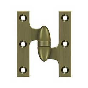 Deltana [OK3025B5-R] Solid Brass Door Olive Knuckle Hinge - Right Handed - Antique Brass Finish - Pair - 3" H x 2 1/2" W