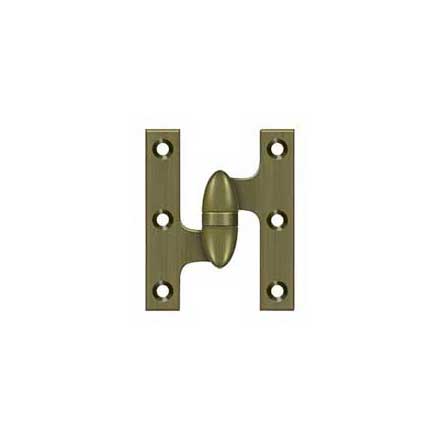 Deltana [OK3025B5-L] Solid Brass Door Olive Knuckle Hinge - Left Handed - Antique Brass Finish - Pair - 3&quot; H x 2 1/2&quot; W