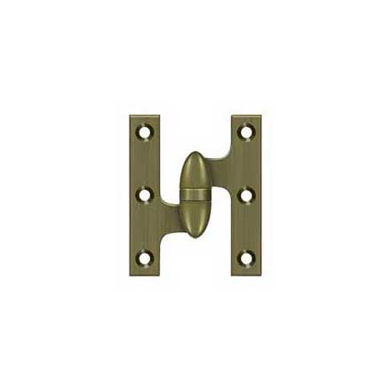 Deltana [OK3025B5-L] Solid Brass Door Olive Knuckle Hinge - Left Handed - Antique Brass Finish - 3&quot; H x 2 1/2&quot; W