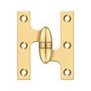 Deltana [OK3025BCR003-R] Solid Brass Door Olive Knuckle Hinge - Right Handed - Polished Brass (PVD) Finish - Pair - 3" H x 2 1/2" W