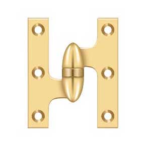 Deltana [OK3025BCR003-L] Solid Brass Door Olive Knuckle Hinge - Left Handed - Polished Brass (PVD) Finish - Pair - 3" H x 2 1/2" W
