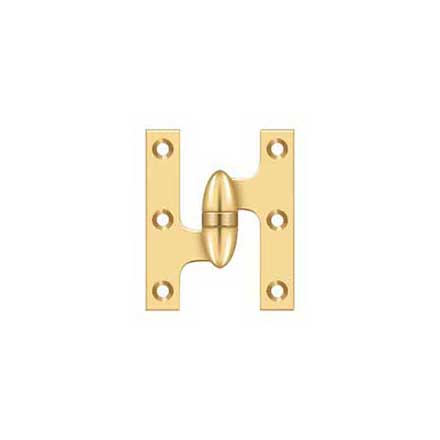 Deltana [OK3025BCR003-L] Solid Brass Door Olive Knuckle Hinge - Left Handed - Polished Brass (PVD) Finish - 3&quot; H x 2 1/2&quot; W