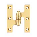 Deltana [OK3025BCR003-L] Solid Brass Door Olive Knuckle Hinge - Left Handed - Polished Brass (PVD) Finish - Pair - 3" H x 2 1/2" W