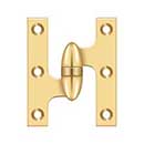 Deltana [OK3025BCR003-L] Solid Brass Door Olive Knuckle Hinge - Left Handed - Polished Brass (PVD) Finish - 3&quot; H x 2 1/2&quot; W