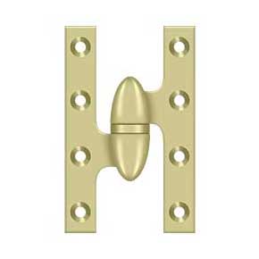 Deltana [OK5032B3UNL-L] Solid Brass Door Olive Knuckle Hinge - Left Handed - Polished Brass (Unlacquered) Finish - Pair - 5" H x 3 1/4" W