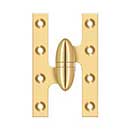Deltana [OK5032BCR003-L] Solid Brass Door Olive Knuckle Hinge - Left Handed - Polished Brass (PVD) Finish - Pair - 5" H x 3 1/4" W