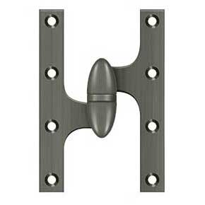 Deltana [OK6040B15A-L] Solid Brass Door Olive Knuckle Hinge - Left Handed - Antique Nickel Finish - Pair - 6" H x 4" W