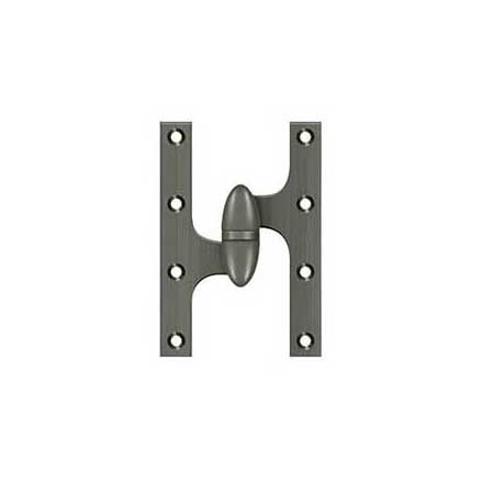 Deltana [OK6040B15A-L] Solid Brass Door Olive Knuckle Hinge - Left Handed - Antique Nickel Finish - 6" H x 4" W