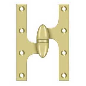 Deltana [OK6040B3-L] Solid Brass Door Olive Knuckle Hinge - Left Handed - Polished Brass Finish - Pair - 6" H x 4" W