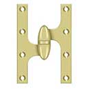 Deltana [OK6040B3-L] Solid Brass Door Olive Knuckle Hinge - Left Handed - Polished Brass Finish - Pair - 6" H x 4" W