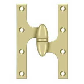 Deltana [OK6040B3UNL-R] Solid Brass Door Olive Knuckle Hinge - Right Handed - Polished Brass (Unlacquerd) Finish - Pair - 6" H x 4" W