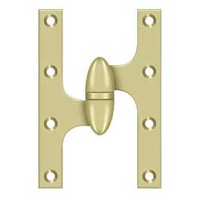 Deltana [OK6040B3UNL-L] Solid Brass Door Olive Knuckle Hinge - Left Handed - Polished Brass (Unlacquered) Finish - Pair - 6" H x 4" W