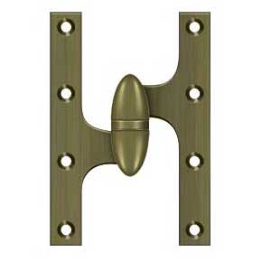 Deltana [OK6040B5-L] Solid Brass Door Olive Knuckle Hinge - Left Handed - Antique Brass Finish - Pair - 6" H x 4" W