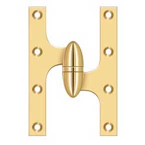 Deltana [OK6040BCR003-R] Solid Brass Door Olive Knuckle Hinge - Right Handed - Polished Brass (PVD) Finish - Pair - 6" H x 4" W