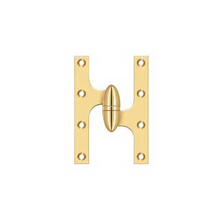 Deltana [OK6040BCR003-R] Solid Brass Door Olive Knuckle Hinge - Right Handed - Polished Brass (PVD) Finish - Pair - 6&quot; H x 4&quot; W