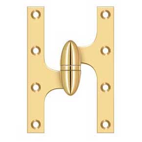 Deltana [OK6040BCR003-L] Solid Brass Door Olive Knuckle Hinge - Left Handed - Polished Brass (PVD) Finish - Pair - 6" H x 4" W