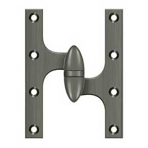 Deltana [OK6045B15A-R] Solid Brass Door Olive Knuckle Hinge - Right Handed - Antique Nickel Finish - Pair - 6" H x 4 1/2" W