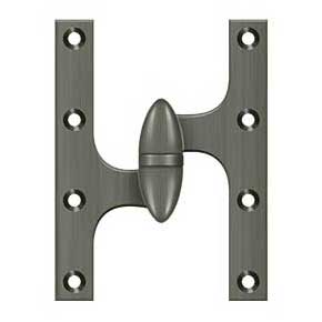 Deltana [OK6045B15A-L] Solid Brass Door Olive Knuckle Hinge - Left Handed - Antique Nickel Finish - Pair - 6" H x 4 1/2" W