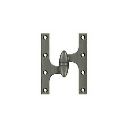 Deltana [OK6045B15A-L] Solid Brass Door Olive Knuckle Hinge - Left Handed - Antique Nickel Finish - Pair - 6&quot; H x 4 1/2&quot; W
