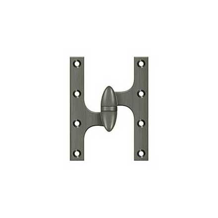 Deltana [OK6045B15A-L] Solid Brass Door Olive Knuckle Hinge - Left Handed - Antique Nickel Finish - 6&quot; H x 4 1/2&quot; W