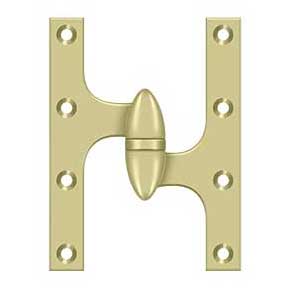Deltana [OK6045B3UNL-R] Solid Brass Door Olive Knuckle Hinge - Right Handed - Polished Brass (Unlacquered) Finish - Pair - 6" H x 4 1/2" W