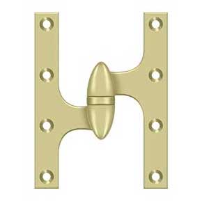 Deltana [OK6045B3UNL-L] Solid Brass Door Olive Knuckle Hinge - Left Handed - Polished Brass (Unlacquered) Finish - Pair - 6" H x 4 1/2" W