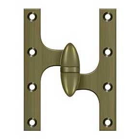 Deltana [OK6045B5-R] Solid Brass Door Olive Knuckle Hinge - Right Handed - Antique Brass Finish - Pair - 6" H x 4 1/2" W