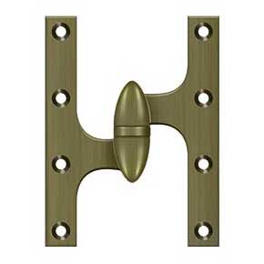 Deltana [OK6045B5-L] Solid Brass Door Olive Knuckle Hinge - Left Handed - Antique Brass Finish - Pair - 6" H x 4 1/2" W