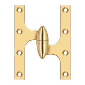 Deltana [OK6045BCR003-R] Solid Brass Door Olive Knuckle Hinge - Right Handed - Polished Brass (PVD) Finish - Pair - 6" H x 4 1/2" W