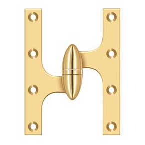 Deltana [OK6045BCR003-L] Solid Brass Door Olive Knuckle Hinge - Left Handed - Polished Brass (PVD) Finish - Pair - 6" H x 4 1/2" W