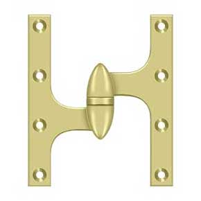 Deltana [OK6050B3-L] Solid Brass Door Olive Knuckle Hinge - Left Handed - Polished Brass Finish - Pair - 6" H x 5" W