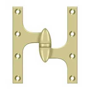 Deltana [OK6050B3UNL-R] Solid Brass Door Olive Knuckle Hinge - Right Handed - Polished Brass (Unlacquered) Finish - Pair - 6" H x 5" W