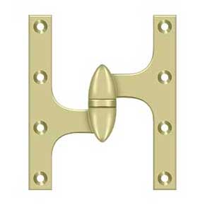 Deltana [OK6050B3UNL-L] Solid Brass Door Olive Knuckle Hinge - Left Handed - Polished Brass (Unlacquered) Finish - Pair - 6" H x 5" W