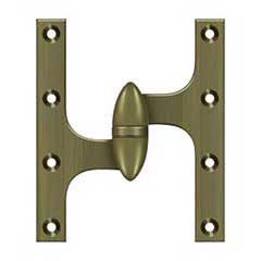 Deltana [OK6050B5-L] Solid Brass Door Olive Knuckle Hinge - Left Handed - Antique Brass Finish - Pair - 6&quot; H x 5&quot; W