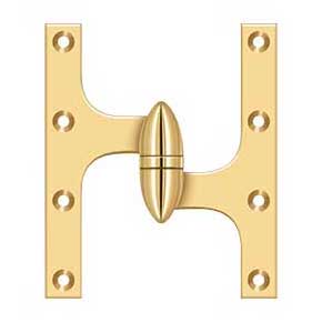 Deltana [OK6050BCR003-R] Solid Brass Door Olive Knuckle Hinge - Right Handed - Polished Brass (PVD) Finish - Pair - 6" H x 5" W
