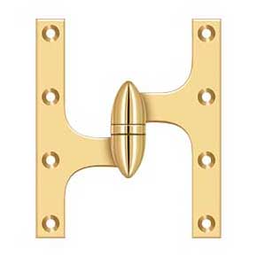 Deltana [OK6050BCR003-L] Solid Brass Door Olive Knuckle Hinge - Left Handed - Polished Brass (PVD) Finish - Pair - 6" H x 5" W