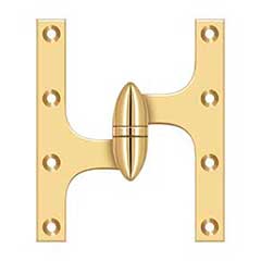 Deltana [OK6050BCR003-L] Solid Brass Door Olive Knuckle Hinge - Left Handed - Polished Brass (PVD) Finish - 6&quot; H x 5&quot; W