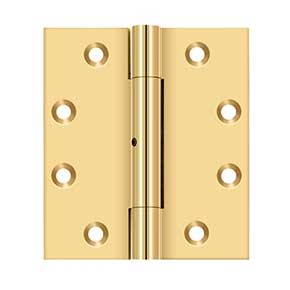 Deltana [CSB4540SN] Solid Brass Door Butt Hinge - Wide Throw - Square Corner - 3 Knuckle - Non-Removable Pin - Polished Brass (PVD) Finish - Pair - 4 1/2" H x 4" W