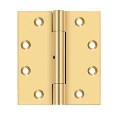 Deltana [CSB4540SN] Solid Brass Door Butt Hinge - Wide Throw - Square Corner - 3 Knuckle - Non-Removable Pin - Polished Brass (PVD) Finish - Pair - 4 1/2&quot; H x 4&quot; W
