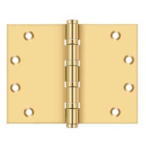 Deltana [CSB4560BB] Solid Brass Door Butt Hinge - Wide Throw - Button Tip - Ball Bearing - Square Corner - Polished Brass (PVD) Finish - Pair - 4 1/2" H x 6" W
